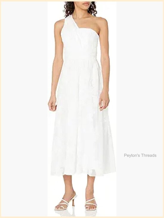 Dresses & Skirts - A-line Midi Dress with Lace, One Shoulder, Sleeveless